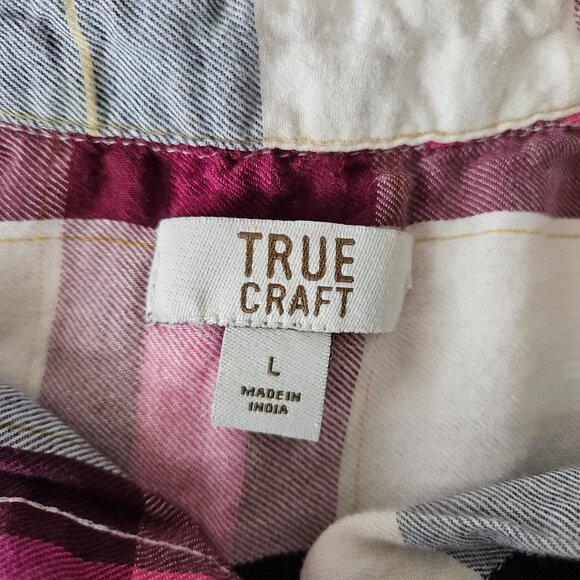 True Craft Plaid Button Front Shirt L – Pink Navy Check Oversized Casual - Picture 6 of 7